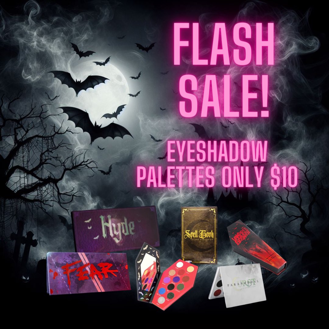 GHOULS!!!!
Eyeshadow palettes are on sale for $10 👻 Let’s get spooky! 

*excludes MIW*

CurstKosmetics.com 

#curstkosmetics #makeup #beauty #sale #goth #work #makeupartist #makeupideas #alt #ghosts