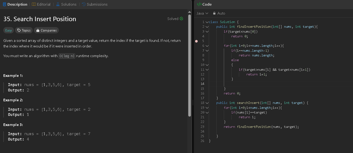 DSA | Revision: Day 47
Problem: Search Insert Position
#Java #programming #coding #DSA #teaching #dsa #Arrays #leetcode #datastructures #algorithm #Algorithms #DeveloperCommunity #LearnInPublic