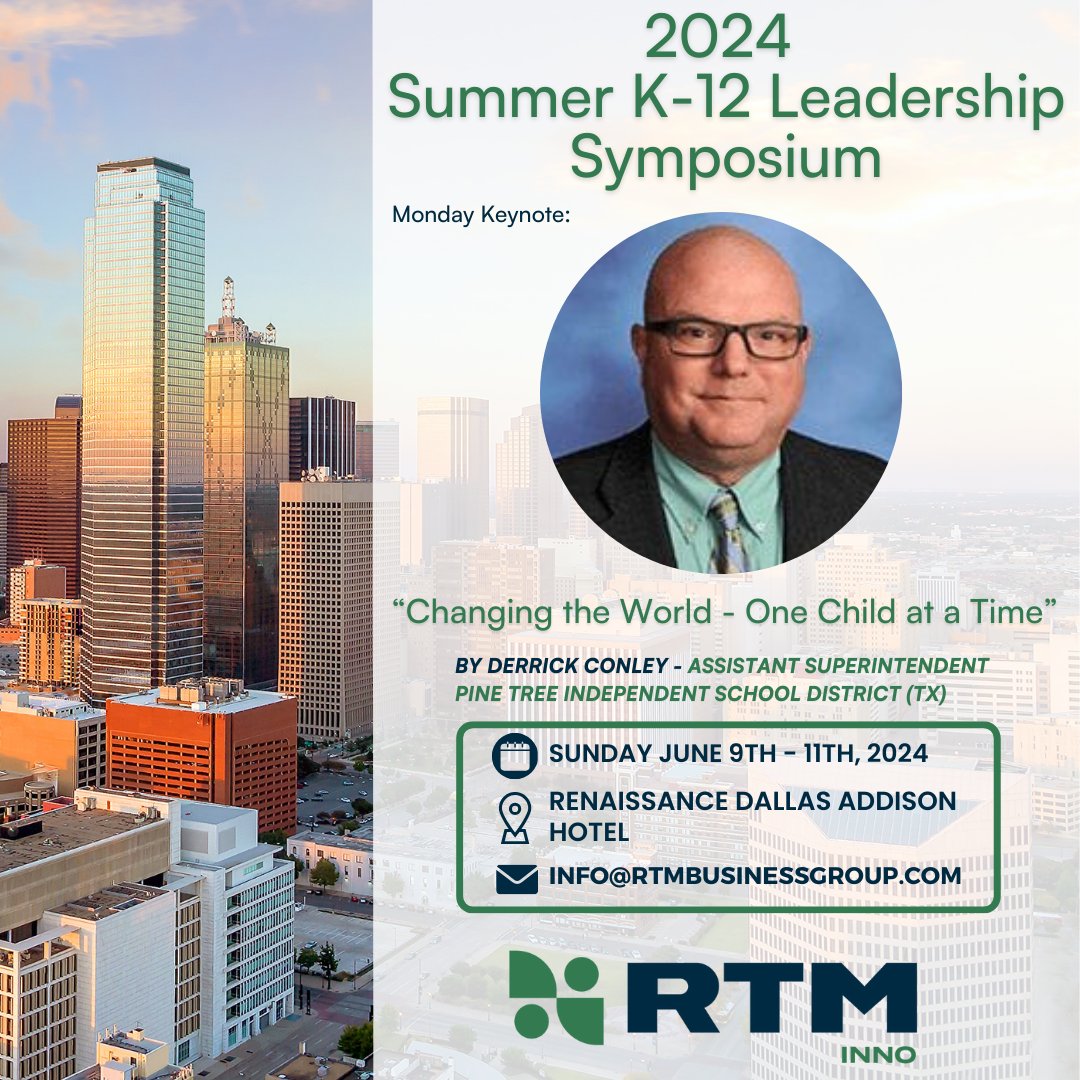 RTM_BG's tweet photo. Join district leaders as they prepare for the new school year at the 2024 Summer K-12 Leadership Symposium in Dallas, TX (June 9-11). Email info@rtmbusinessgroup.com for more details! #rtmk12 #k12leadership #K12networking #leadership #leadingintech https://t.co/4J2byw4BHt