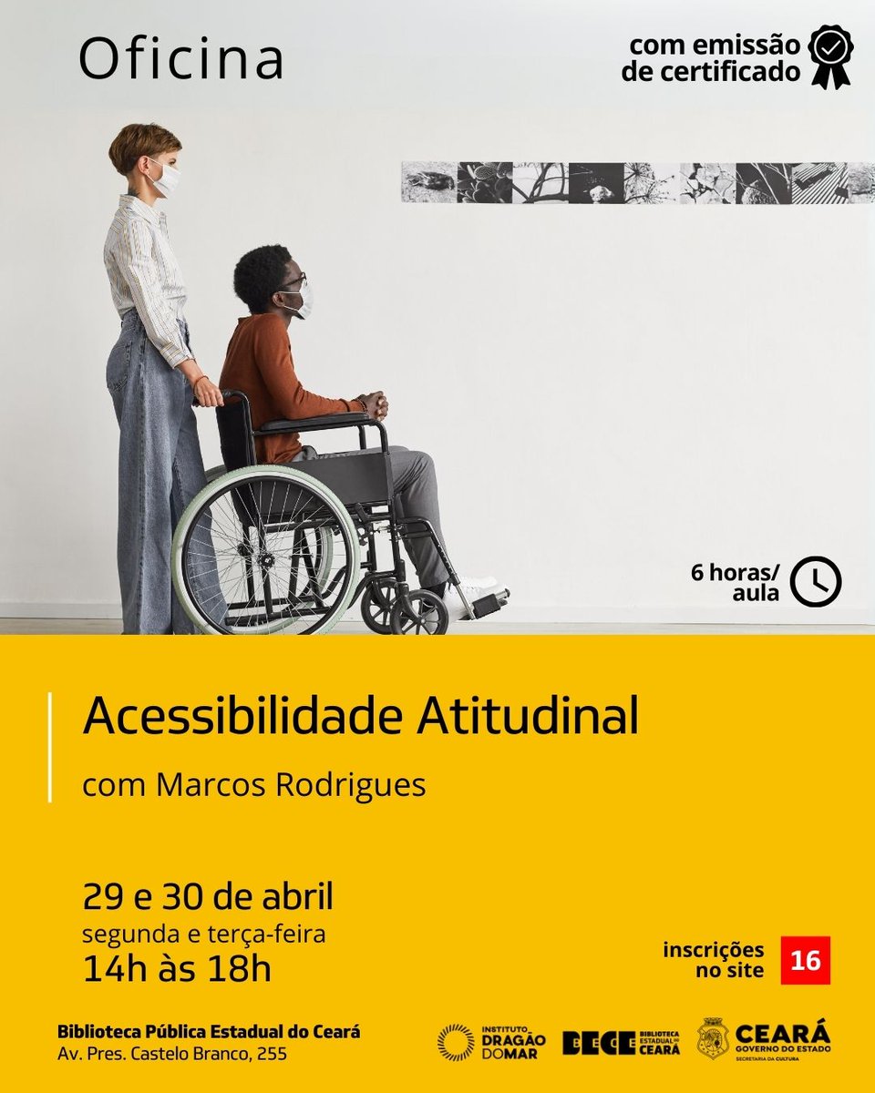 #Formações | A Bece abre inscrições para ações formativas gratuitas com emissão de certificados. São temas como Acessibilidade Atitudinal, Restauro e Intervenções, Bibliotecas Inclusivas e literatura de ficção nas artes visuais.

👉Inscreva-se agora: bece.cultura.ce.gov.br/category/forma…