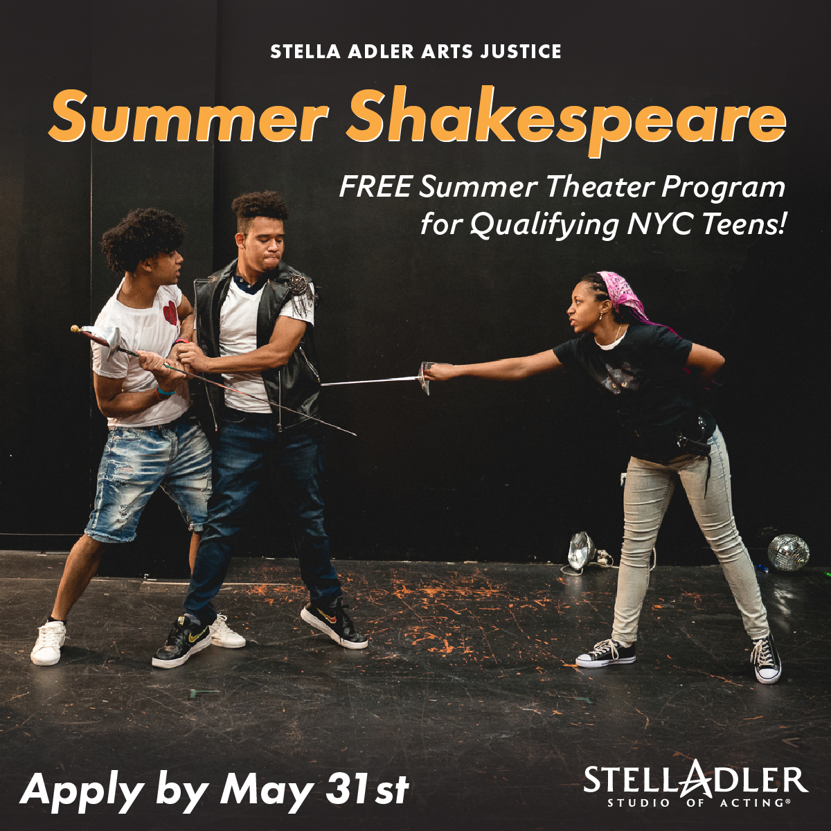 Arts Justice is now interviewing NYC teens for a FREE Summer Shakespeare program! This is a free, 5-week intensive for NYC teens impacted by income inequality. Students will rehearse and perform a Shakespeare play. Apply until 5/31! More @ stellaadler.com/arts-justice/s…