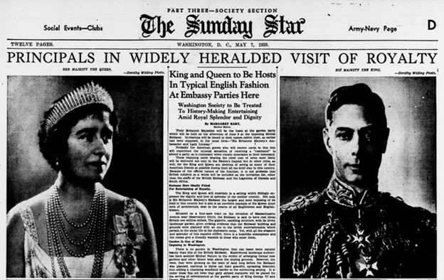 In June 1939, the Washington D.C. British Embassy hosted a garden party for King George and Queen Elizabeth for the Queen’s birthday. Read more about it at #ChronAm #GardenParty: loc.gov/resource/sn830… #ChronAmParty