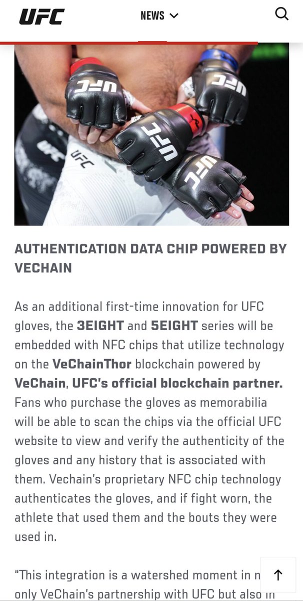 Loving the Vechain x UFC partnership on the data chip powered gloves 🥊 🥊