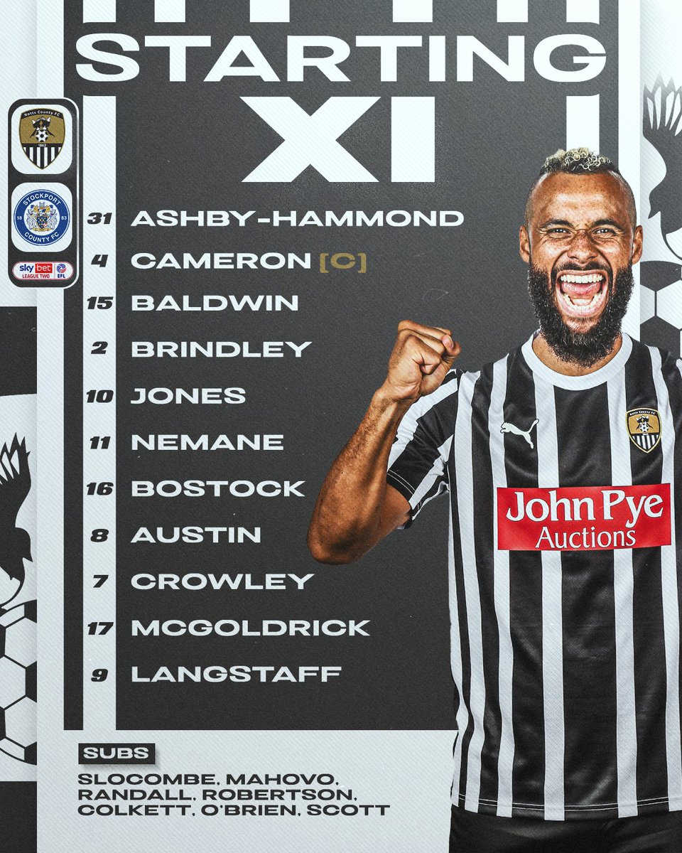 Tonight's team! ⚫⚪️ Macari and Jatta miss out through injury and Mahovo is recalled from his loan at Boston United to cover for the ill Jaden Warner.