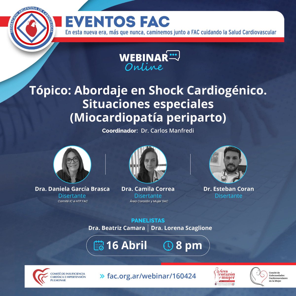 [WEBINAR ONLINE] No dejes de participar en este Webinar Online Tópico: Abordaje en Shock Cardiogénico. Situaciones especiales: (Miocardiopatía Periparto). Es hoy. 📆 Hoy, 16 de Abril 🕛20:00hs. ➡️ Inscribite: fac.org.ar/webinar/160424/ #FAC