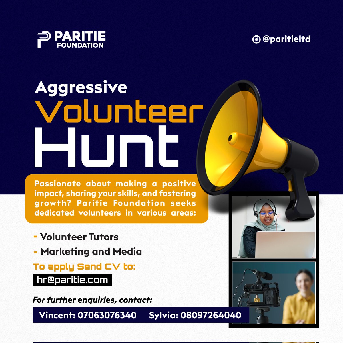 paritiehub's tweet photo. Still calling on interested individuals who are ready to share knowledge and impart positively on others through volunteerism.
Interested? Send CV to hr@paritie.com with the subject 'Tutor' or ' Marketing and Media'.
#joinus #volunteerwork #volunteerwithus #tutorneeded https://t.co/zU0QBbVFPx