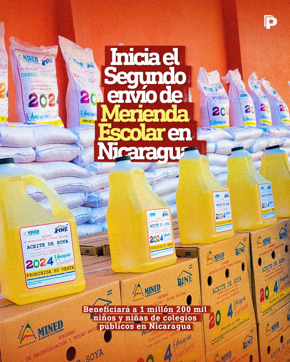 🇳🇮📚👧🏻 El MINED inició la segunda distribución de la Merienda Escolar para más de 1.2 millones de niños y niñas en colegios públicos de #Nicaragua. Esta entrega incluye 44 mil quintales de arroz, 32 mil de frijoles, 42 mil de maíz, priorizando las escuelas de la Costa Caribe. 🇳🇮