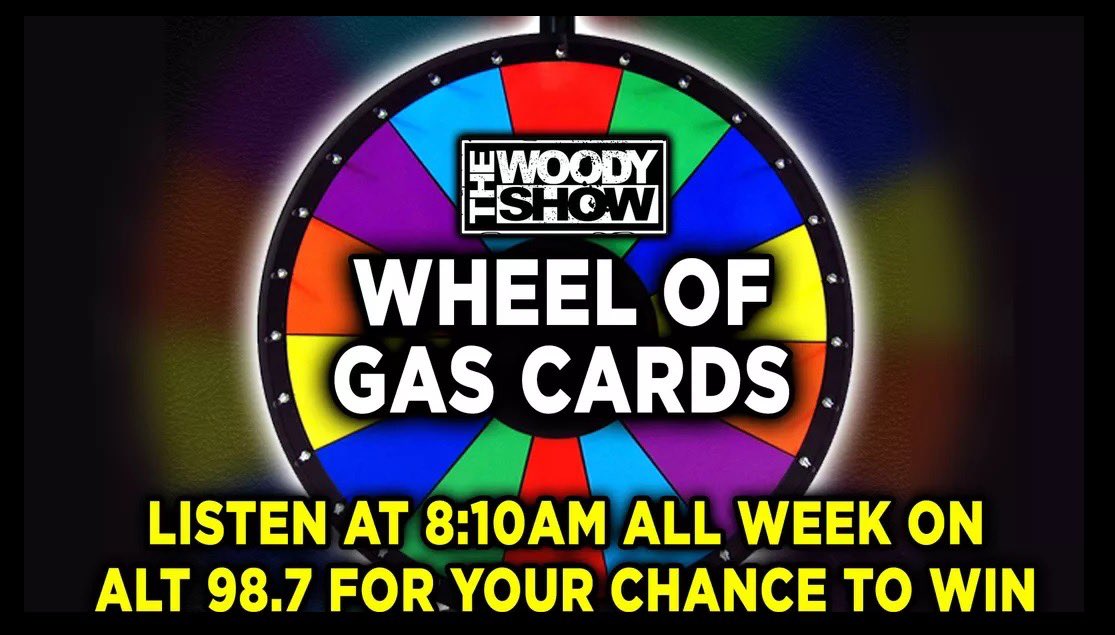 Listen to @TheWoodyShow all this week for your chance to spin the Wheel of Gas Cards. You could win gas for a year! (valued at $3,000)! ⛽️🚗🆓 Listen at ALT987.com/listen