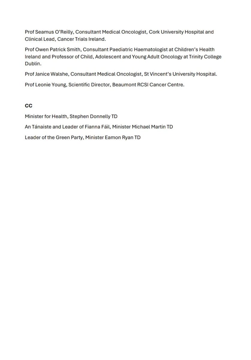 Here is the open letter from leading Dr's calling for funding for our Cancer Strategy This comes after the @IrishCancerSoc also called for cancer to be made a political priority. The system is failing patients. Big thanks to our clinical champions.