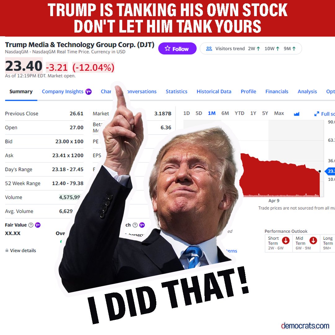Democratscom's tweet image. Trump is tanking his OWN stock.
Don't let him tank yours.