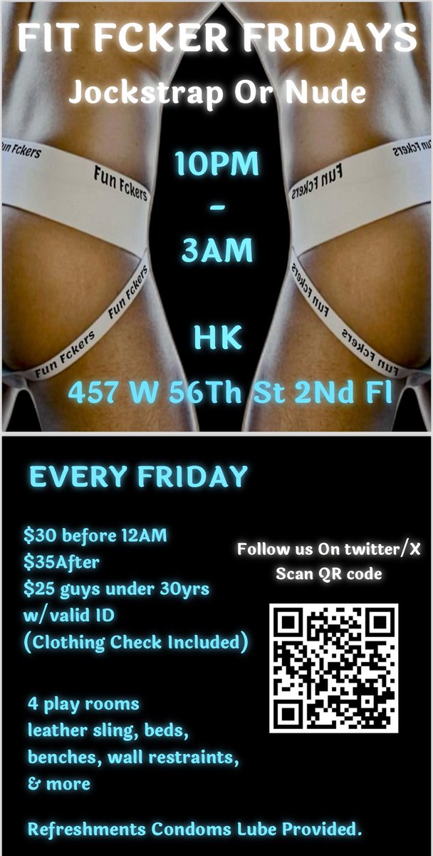 🔥Hot Party, Every Friday🔥 NYC Gay Play Party | FIT FUCK*R FRIDAYS | 457 WEST 56TH ST, 2nd Floor, Hells Kitchen 10PM-3AM Refreshments provided | $30 until Midnight | Hosted by @FitFckers ⬇️For info visit link below ⬇️ gaysexnyc.wordpress.com/2024/04/16/eve…
