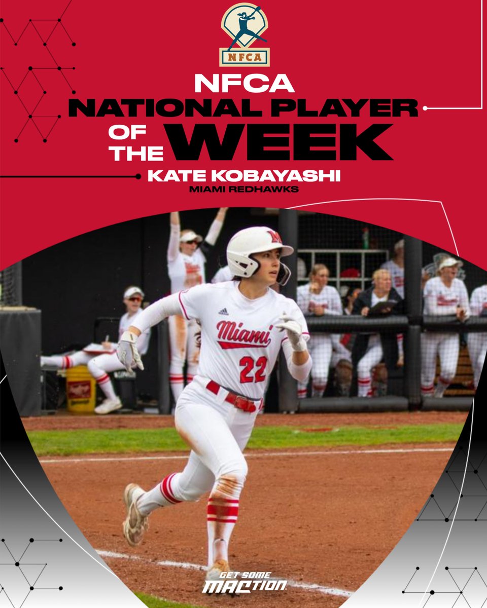 Huge congratulations to Miami's @kate_kobayashi on earning @NFCAorg Louisville Slugger National Player of the Week honors 🤩 @MiamiOH_SB | #MACtion