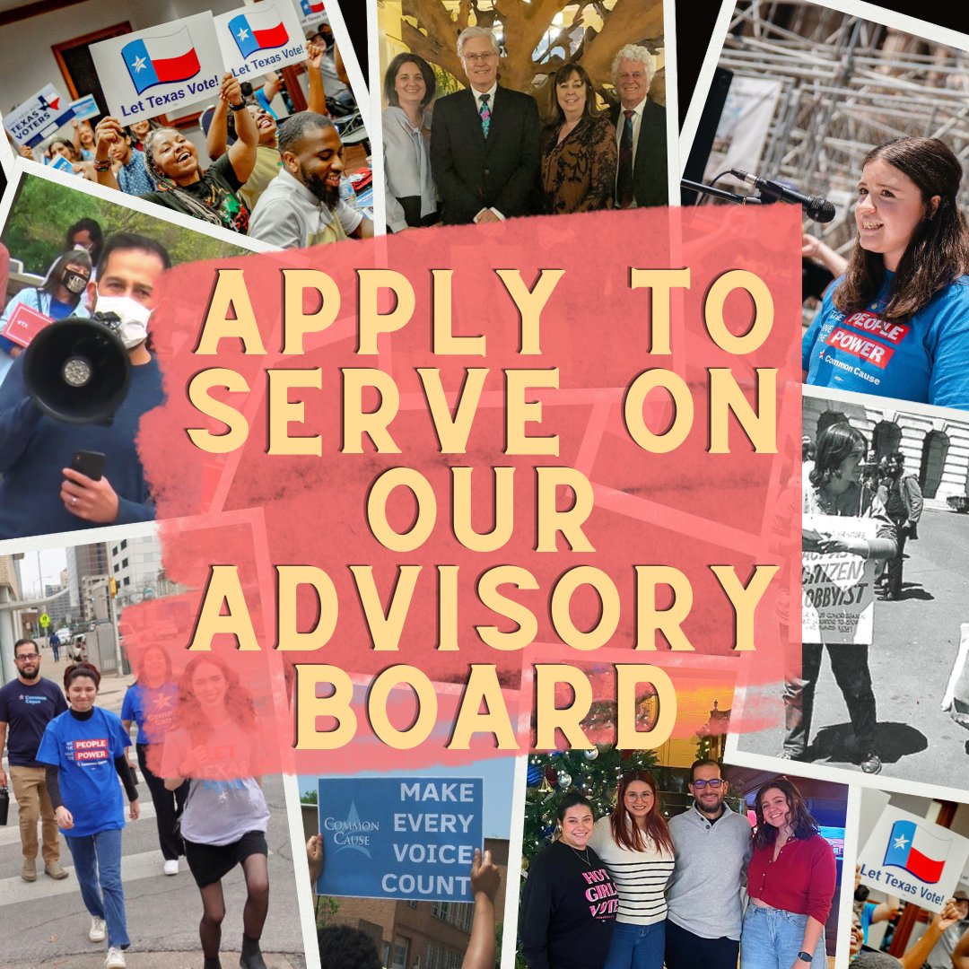 Applications are now open for our Texas Advisory Board! 🤩 We are looking for a few additions to our Common Cause Texas State Advisory Board to help us in our mission to protect & advance democracy in the Lone Star State! ⭐ Interested? Apply here: bit.ly/443ruu7
