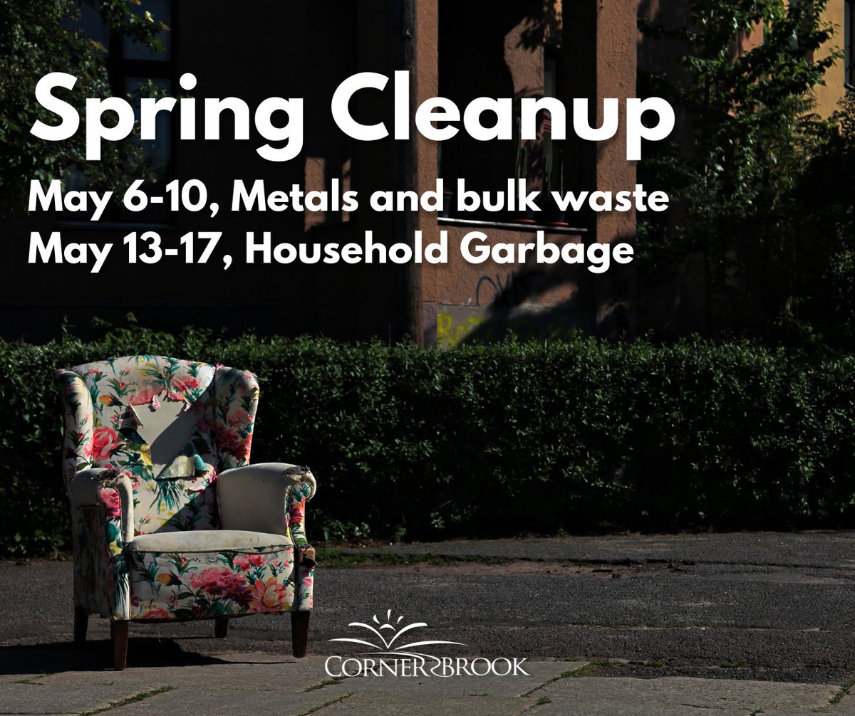 The 2024 Spring Cleanup will take place the first two full weeks of May, from the 6th to the 17th.

For more information about what is or is not accepted as well as the pickup schedule (if you don't already have it) head to cornerbrook.com/waste-programs.