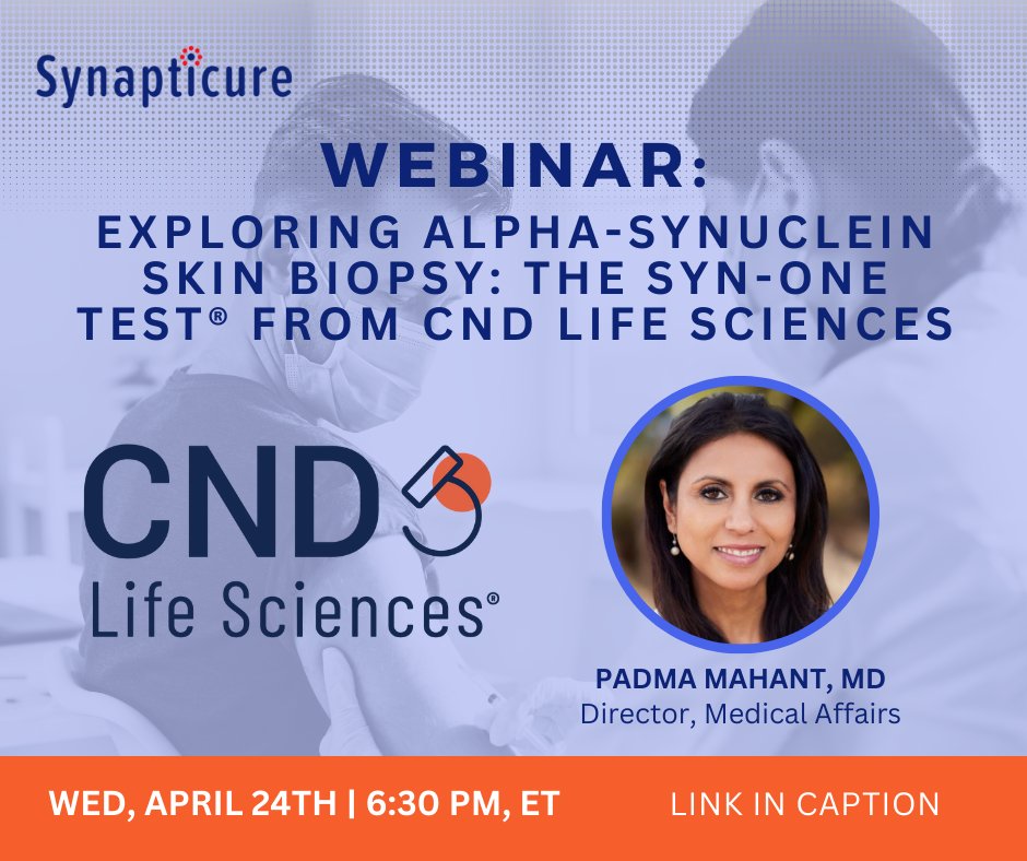 Discover the Latest Advances in Diagnostic Tools for Neurological Conditions! 💊🧬 Join leading expert Dr. Padma Mahant who will discuss the groundbreaking role of The Syn-One Test® in diagnosing neurodegenerative conditions. 🔗 Registration: synapticure.zoom.us/webinar/regist…