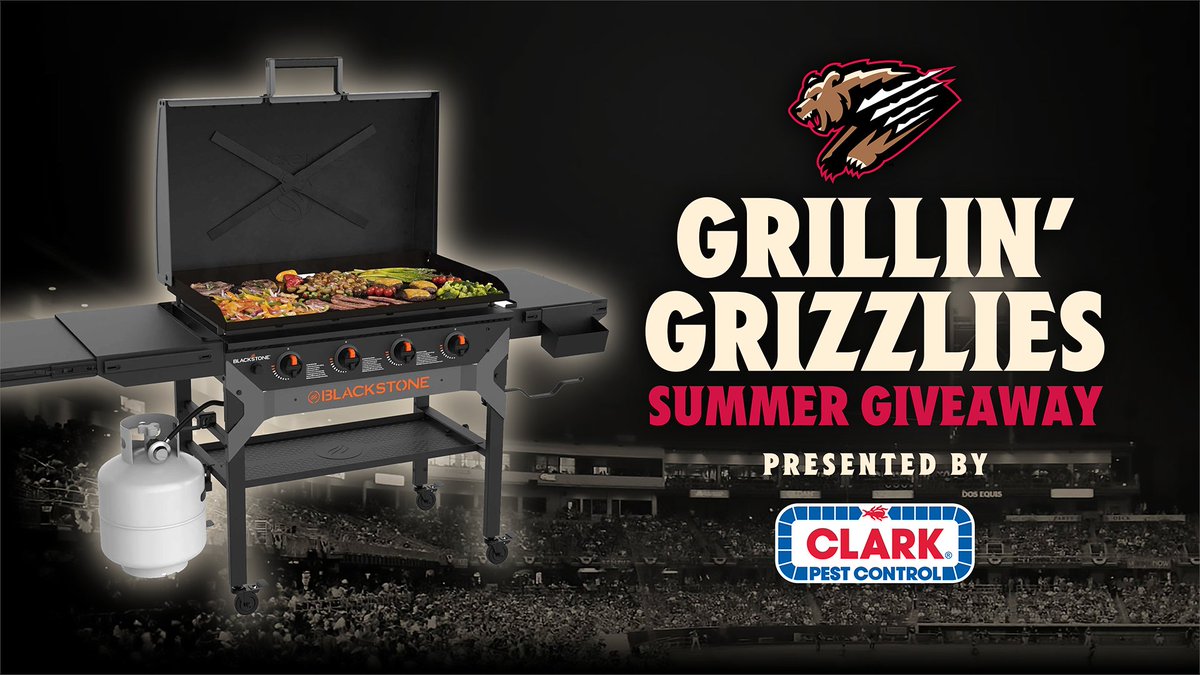 Our friends at @ClarkPest are giving YOU the chance to win a 36” Blackstone Griddle and a 30-piece essentials kit! Enter the contest at FresnoGrizzlies.com/Contests