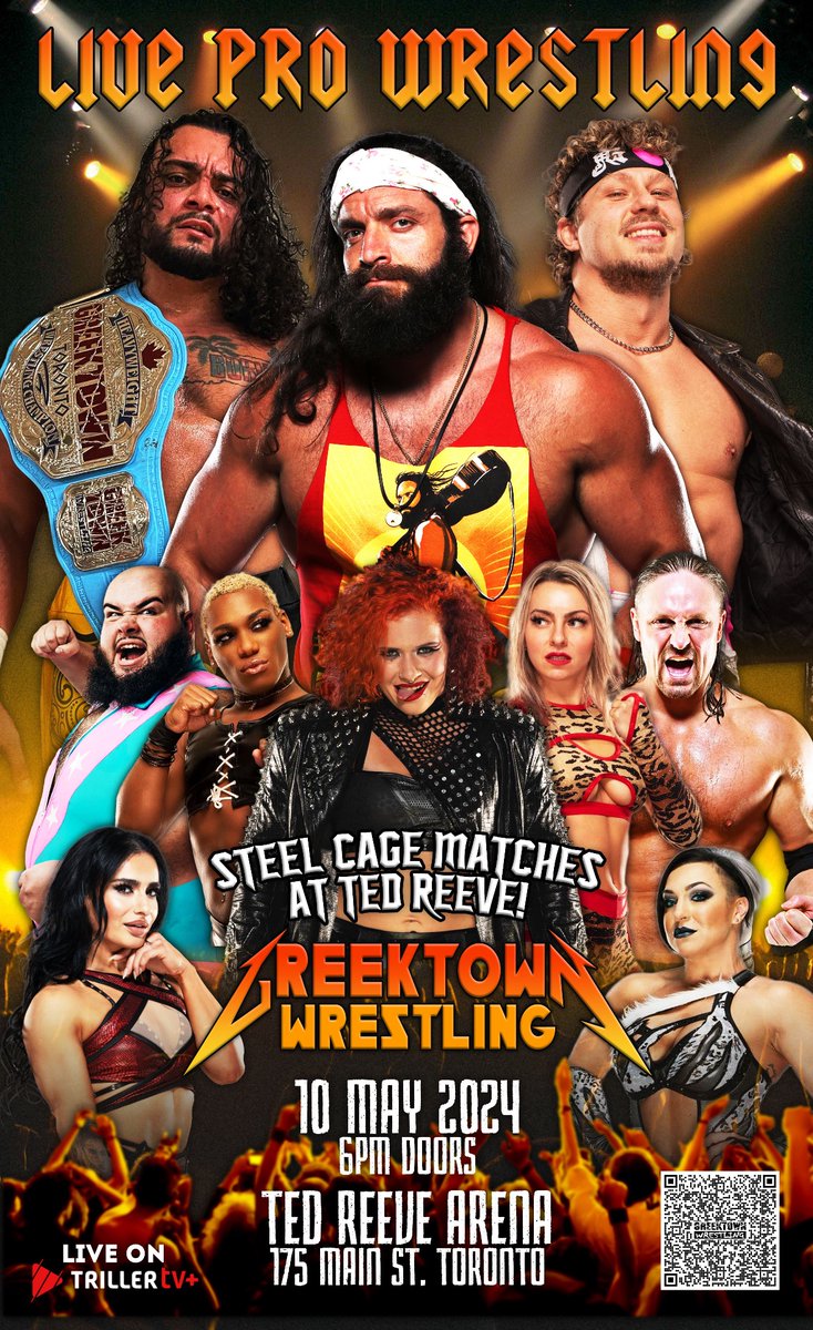 TORONTO 🤯 MAY 10 @wwe SUPERSTAR FKA @_Iam_Elijah_ + GREEKTOWN WRESTLING RETURN TO THE THUNDERDOME @TedReeveHockey ARENA! 🚨 @ThisIsTNA @mashaslamovich + Champion @Santana_Proud & STEEL CAGE MATCHES LIVE on @fitetv! 🔥 TICKETS ON SALE NOW - LINK IN BIO 🍻