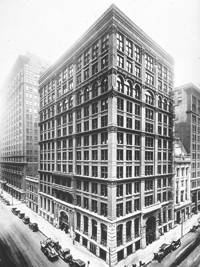 The Home Insurance Building in Chicago, opened in 1885, is considered to be the world’s first skyscraper because of its innovative use of structural steel in a metal frame design.