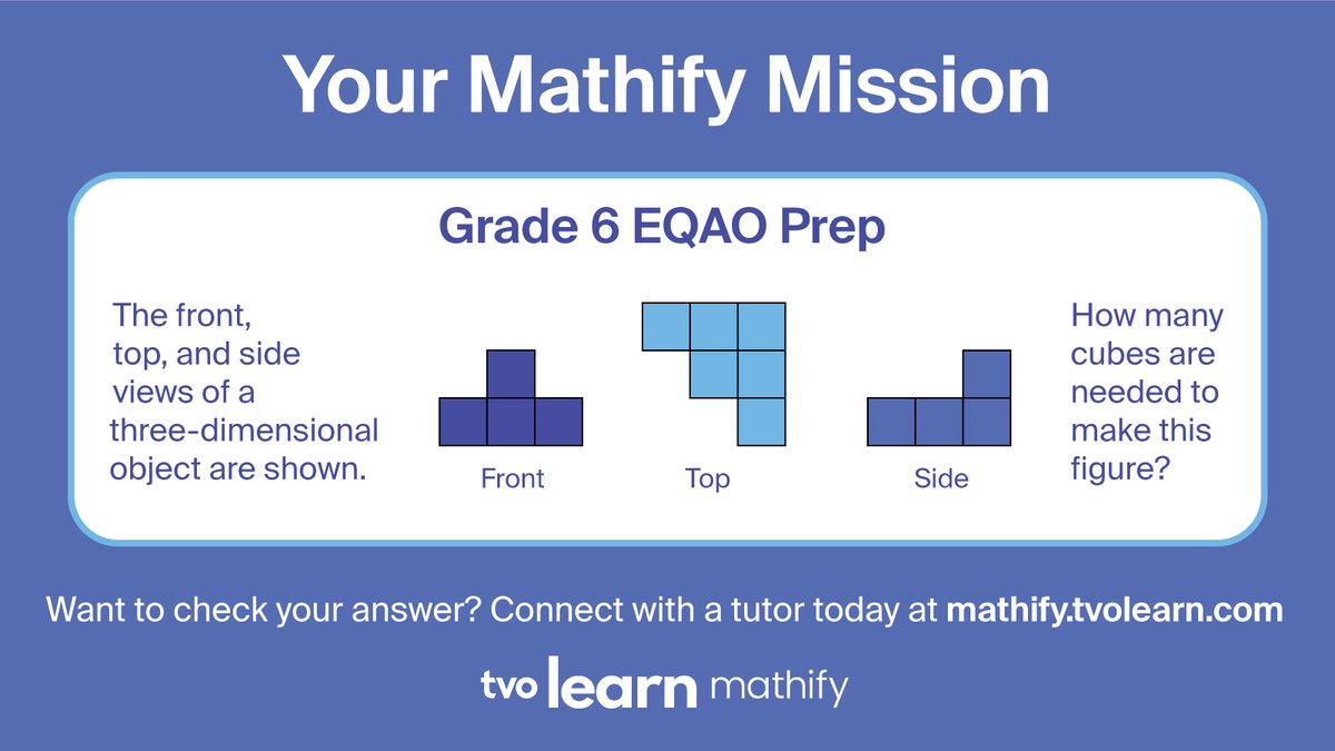 Introducing Mathify Mission! 🌟 EQAO tests are coming for Grades 6 and 9, we're rolling out practice questions every Tuesday and Thursday to boost your understanding. Can you solve today's question? Connect with a tutor if you need any help: mathify.tvolearn.com