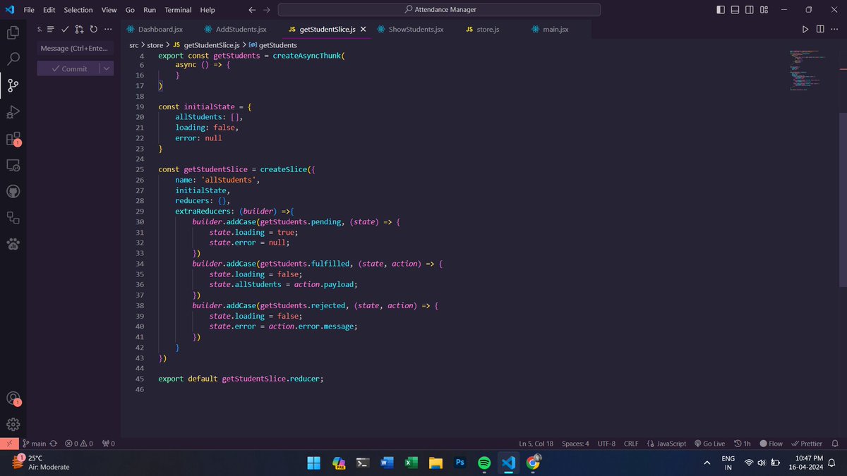 Day 59 of #100DaysOfCode
- having issues in my slice that i created to fetch students to be shown in a component from my Supabase table, tried to fixed that and still not fixed, so I will try tomorrow
- That's all for today folks