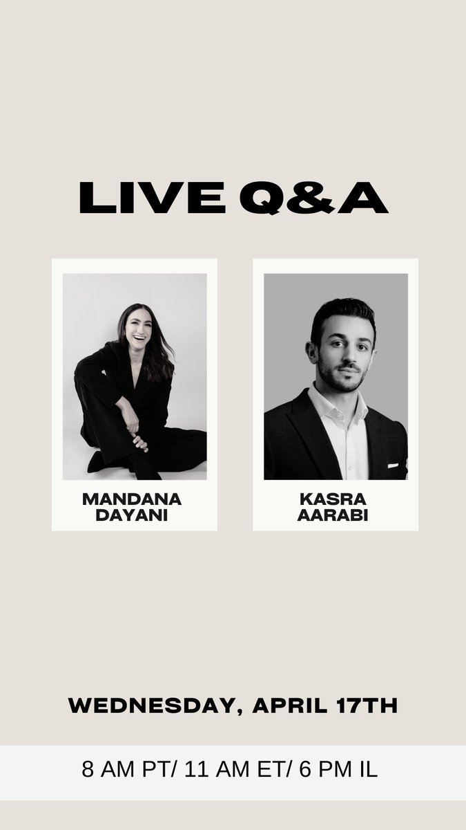 Going live tomorrow with @KasraAarabi on Instagram at 8am PT/ 11 am ET/ 6pm IL!