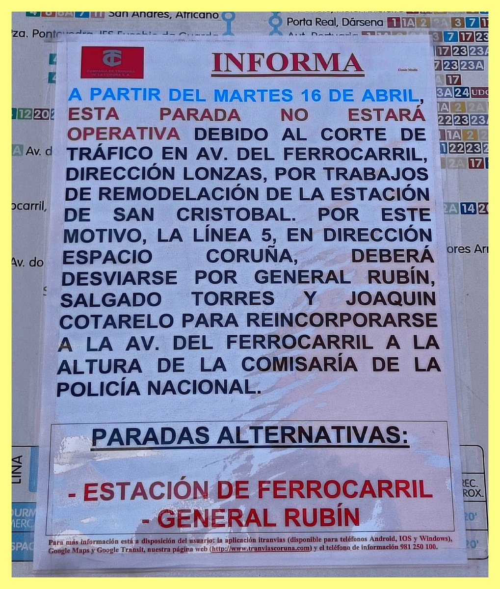 BlogBusurbano's tweet image. Actualizamos esta info, que ha sido reactualizada ya varias veces oficialmente hoy...

Paradas #Lín5 que "caen"
de Avda. del #Ferrocarril:
#Par562 (n°14)
#Par580 (fte. Pz. Ozores Arráiz)

Recuperará su ruta por
J. COTARELO para llegar
a la #Par563 (n°54)

La vuelta
sin cambios.