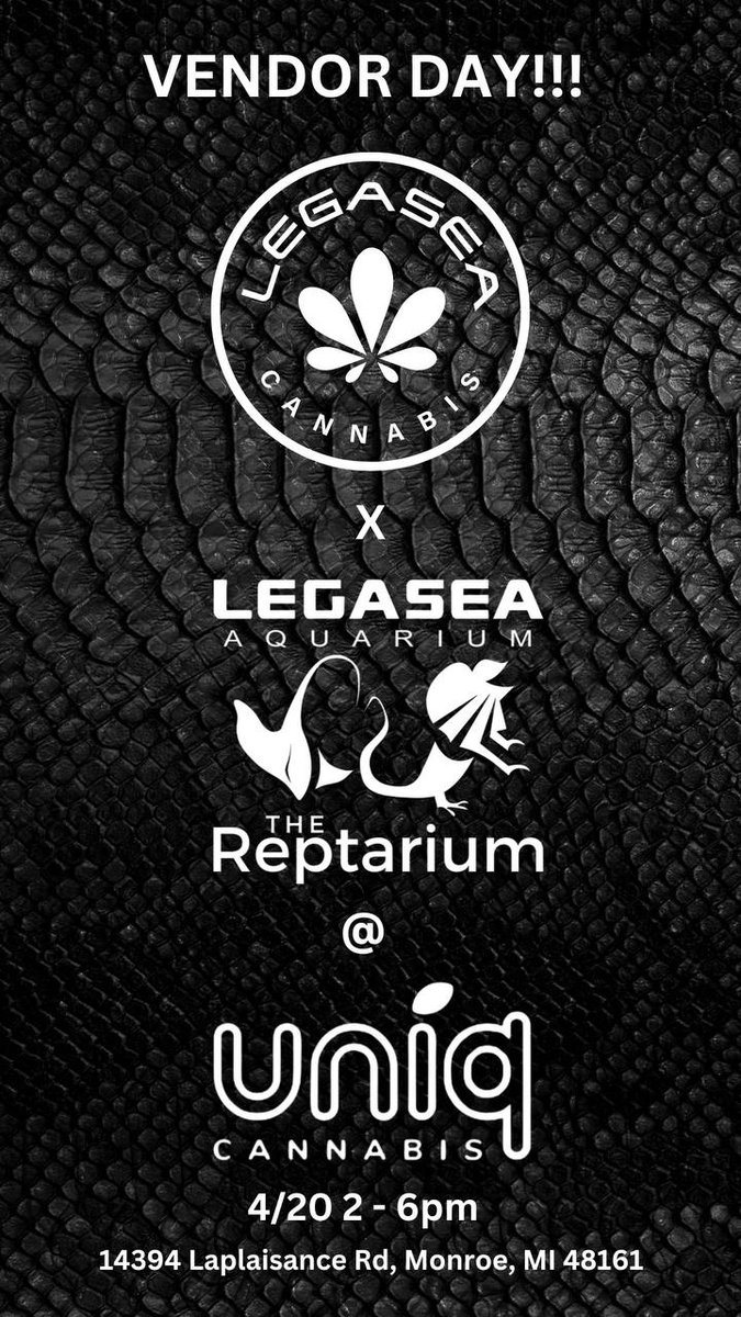 UniqMonroe's tweet photo. Please join the LegaSea Cannabis, The Reptarium and the LegaSea Aquarium crew for our very first vendor day mingling with sloths, alligators and capybara and many more creatures from The Reptarium. 2-6pm at Uniq in Monroe, MI. See you there! https://t.co/LPvGMHVHB7