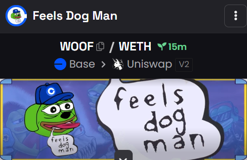 basefeelsdogman's tweet photo. Dex updated, Feels Dog Man? $WOOF 

Ticker is $WOOF $BASE https://t.co/DHrTWaXyiu