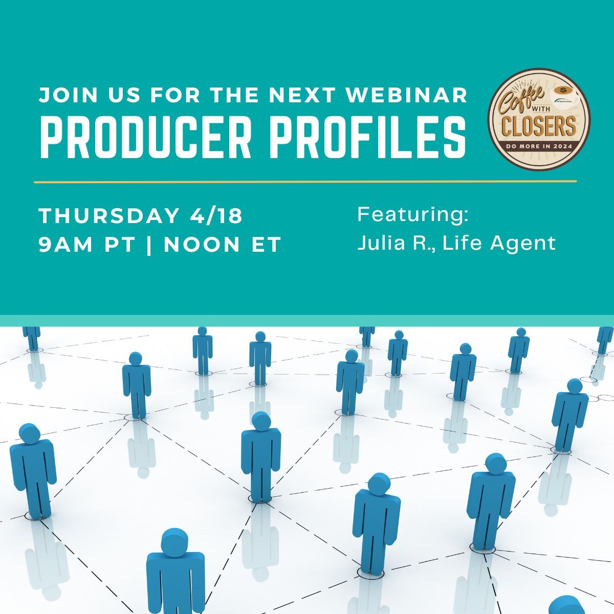 Join us this Thurs for the next #webinar in our #ProducerProfiles series. Julia R will share her success in attracting new clients and selling products to her existing base via social media. DM to sign up!

#FFP #coffeewithclosers #lifeinsurance #lifeagent #DoMorein2024