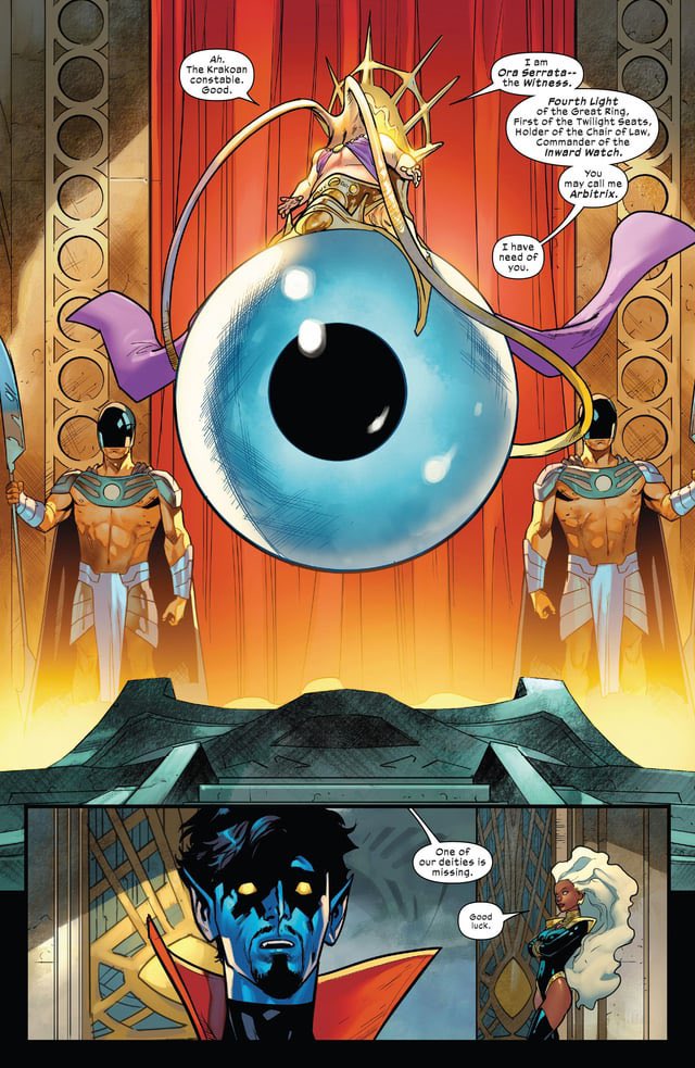 prfxsnatchedwig's tweet photo. #MutantSpotlight on #OmegaMutants: Ora Serrata, the Arbitrix of Arakko

Ora Serrata, first seen in "Legion of X #1" in May 2022, crafted by the imaginative Jonathan Hickman, quickly established herself as a dominant figure in the Marvel Universe. As an omega-level mutant, she possesses the harrowing ability to erase beings from existence with her gaze, a power she can only wield against those who submit to her legal dominion. This ability is a reflection of her role as the ultimate enforcer of Arakko’s laws, dubbed the Arbitrix of the Inward Watch.

Her ascent to power was marked by a crucial victory over Uqesh the Bridge amid the relentless wars of Arakko, securing her a pivotal position at the Dusk Table of the Great Ring. As she imposed the Godlaw, she forced gods and mortals alike to bow to her judicial supremacy, enhancing her reputation as both a just ruler and a feared combatant. 

However, the relocation of Arakko to Mars brought new challenges and enemies, prompting Ora Serrata to engage in deeper manipulations, including the orchestration of chaos with the trickster god Tumult to justify her stringent control. This maneuver ultimately backfired, exposing her schemes and leading to a showdown with Nightcrawler. Her actions culminated in her physical restraint and a major shift in Arakko’s laws toward more religious freedom.

Ora Serrata’s fall from grace was as dramatic as her rise. During a critical moment when the Eternals launched an assault on Arakko, she faced Uranos, who proved immune to her powers and brutally maimed her, costing her an eye. This injury was a significant blow, rendering her unable to use her mutant abilities for a period, symbolizing her sudden vulnerability and the beginning of her downfall.

In the chaos that followed, as the Great Ring debated her fate, the planet faced another upheaval—The Genesis War. During this tumultuous period, she was further weakened by Sunspot’s blinding light. In a desperate bid for survival and relevance, she merged with Xilo to become Xilora. This transformation marked a profound change, as she adapted her identity and powers to navigate the new dynamics of power within the Great Ring.

The narrative of Ora Serrata is a rich tapestry of power, betrayal, and resilience. From her meteoric rise as a lawgiver to her dramatic fall and rebirth as Xilora, her story reflects the eternal struggle for power and the burdens that come with it. As Xilora, she continues to play a critical role in Arakko, embodying the complexities of governance and the existential dilemmas faced by those who wield great power.

#OraSerrata #Xilora #OmegaMutant #LegionofX #MarvelComics #ExistenceErasure #MutantLore #XMen
