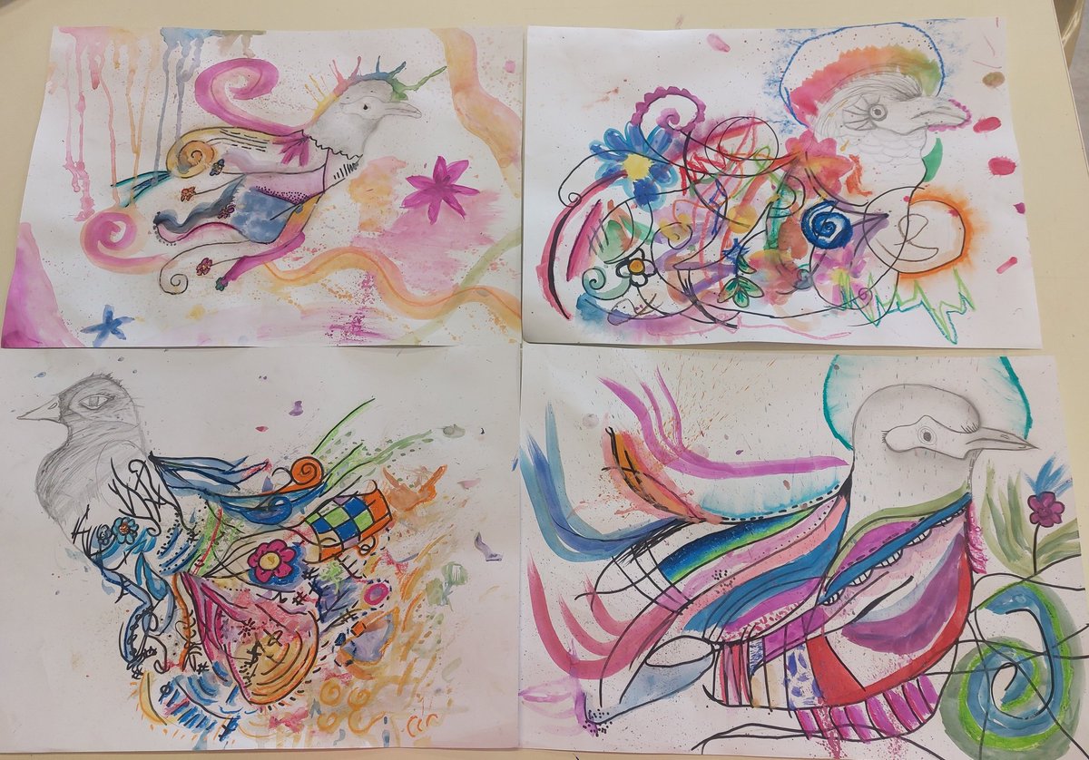 MissSwiderska's tweet photo. Lovely first day back yesterday 🤩 Year 7 completed their birds inspired by Brazilian street artist #L7M, using paint, oil pastel and sharpie 🎨🌈 #colourful #experimental #KS3 #Yr7 #StreetArt https://t.co/KzjNTwkMF0