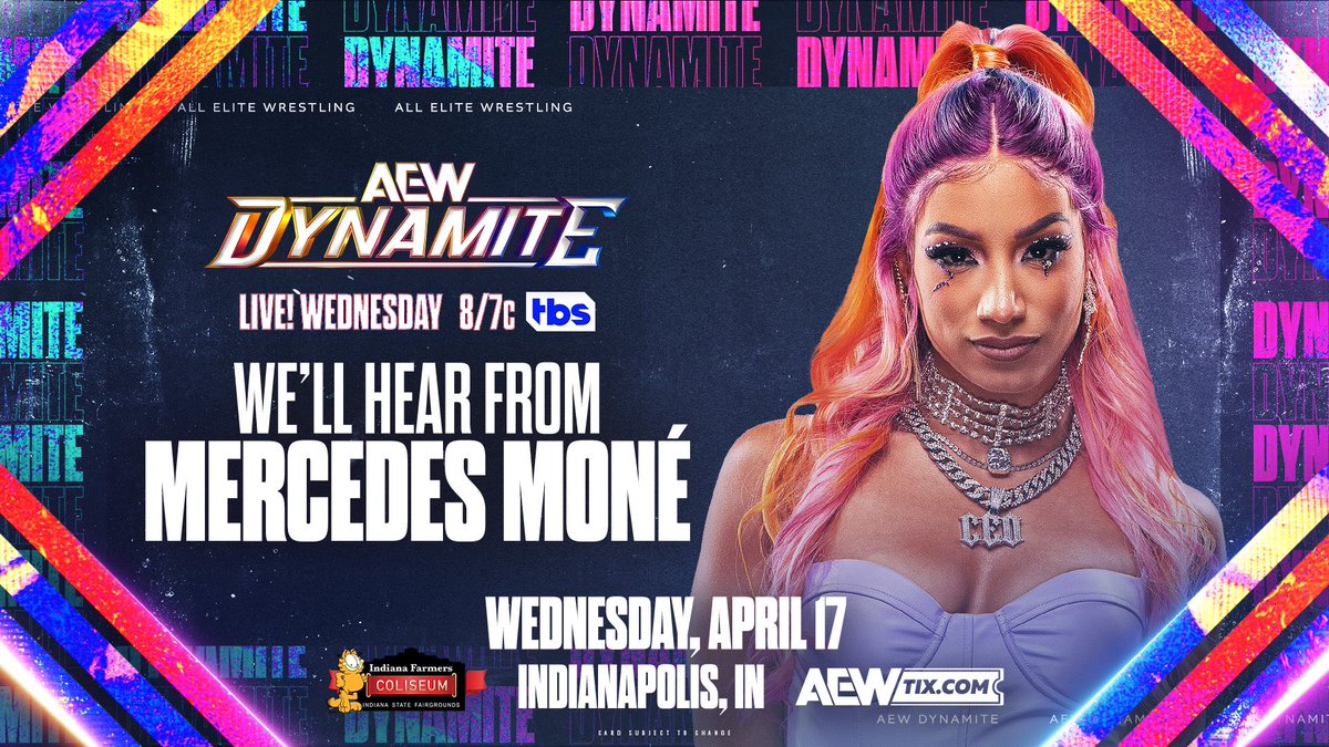 The CEO <a href="/MercedesVarnado/">Último Moné</a> will be in Indianapolis for #AEWDynamite tomorrow! 
She's focused on both the #AEWDynasty TBS Title match <a href="/TheJuliaHart/">julia hart</a> vs <a href="/willowwrestles/">Willow Nightingale</a>
+ the identity of her attacker last week!

We'll hear from Mercedes Moné TOMORROW on <a href="/AEWonTV/">AEW on TV</a>
8pm ET/7pm CT on TBS!