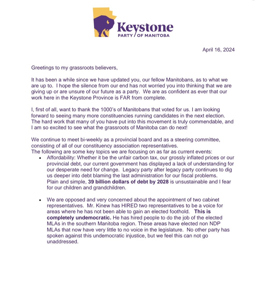 KeystonePartyMB's tweet photo. Letter from our leader, Kevin Friesen.

#KeystonePartyMB
#mbpoli https://t.co/3I7SbNnR6F