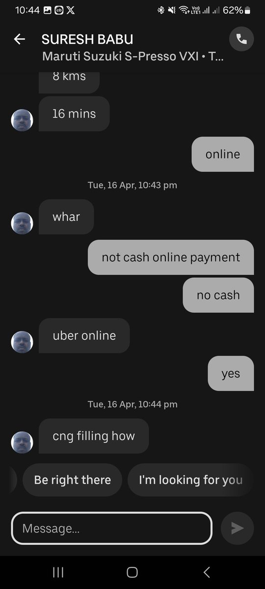 RLB_SE007's tweet photo. Hi @Uber_India and @Uber please check and resolve the drivers need and on time payment.  They are cancelling trips due to online payment option.  This happened just now again and also many times earlier as well. 16.4.24 10:50pm https://t.co/CPMg9NJPQY