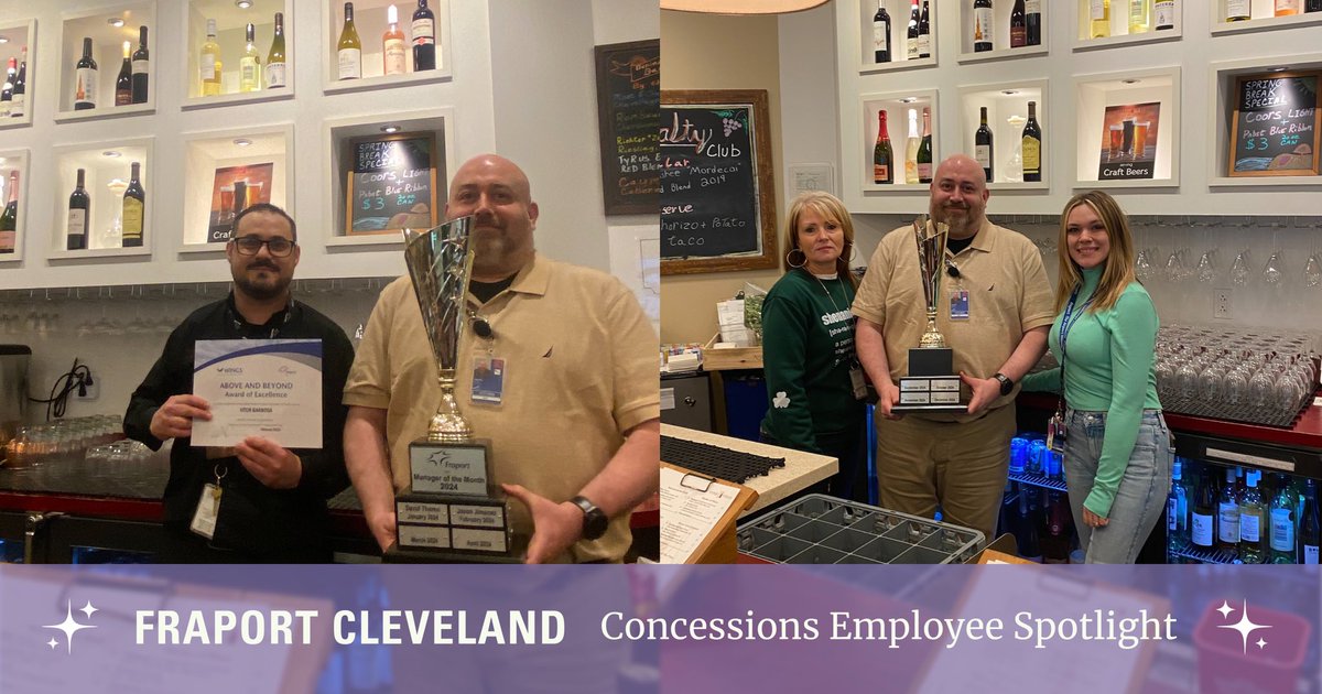 We’re thrilled to join @FraportUSA in celebrating Vitor and Jason of @VinoVolo for continuing to make #CLE great! Be sure to visit them the next time you’re passing by Gate B2– and remember, Vino Volo serves food, too… 🍷🧀