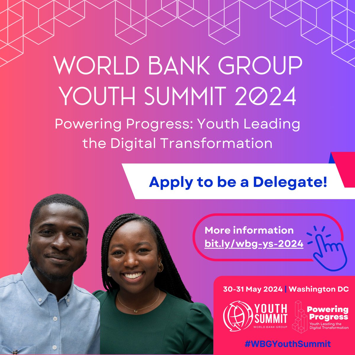 Organized by youth, for youth: the #WBGYouthSummit is back. Are you interested in Digital Access and Inclusion, AI, or Sustainable Tech? 
Apply now and join us May 30-31:  wrld.bg/cVVm50RhpWK