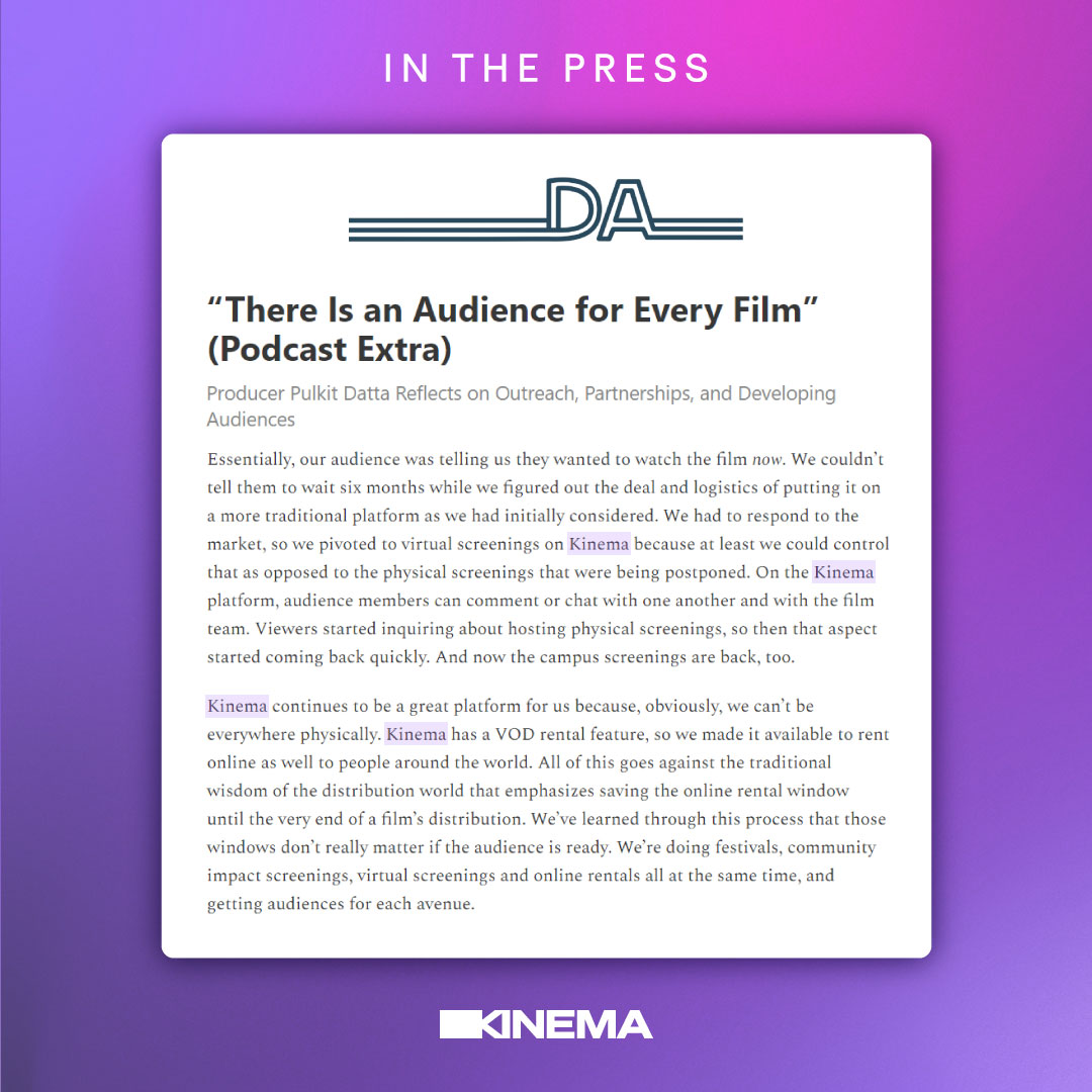 Traditional distributors often can't see beyond 'commercial appeal' - here's how film producer Pulkit Datta used Kinema to self-distribute and prove that there is an audience for every film! Read the full interview at distributionadvocates.substack.com/p/there-is-an-…