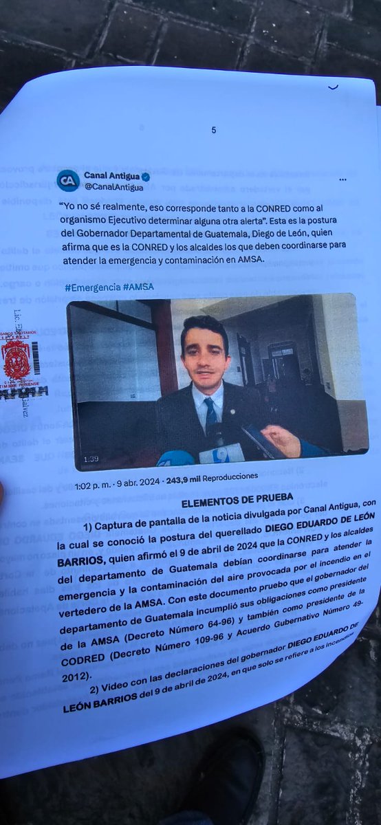 La querella se interpone tras las declaraciones vertidas por el gobernador luego del incidente en el vertedero. 

#Querella #GobernadorGuatemala #IncendioAMSA