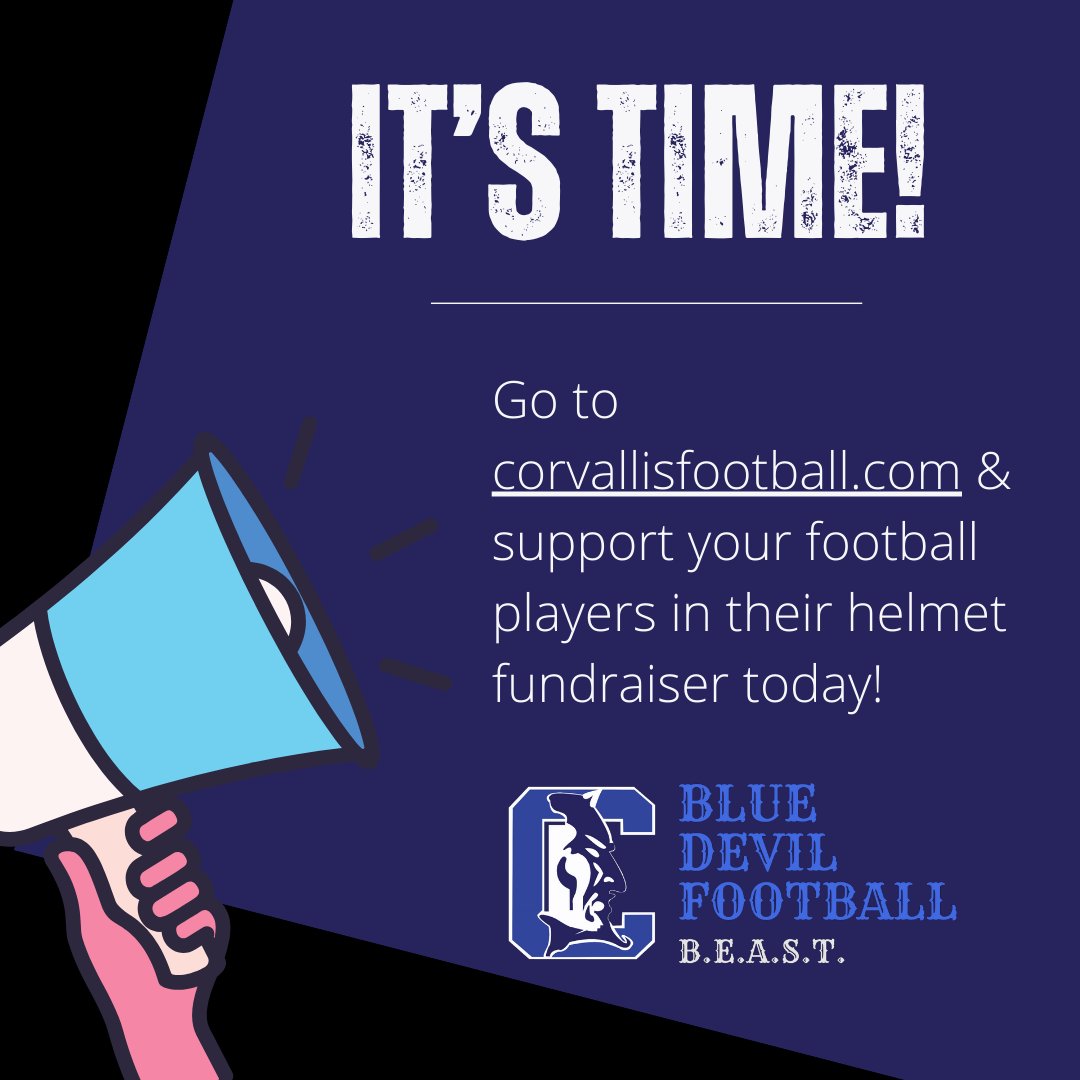 Corvallis Football Players are looking for help in raising money for new helmets! Visit corvallisfootball.com to make a tax deductible donation for the program TODAY. Go Blue Devils!!! 🏈