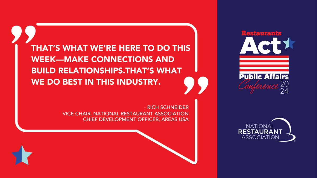 RestaurantsAct's tweet photo. Chair of the 2024 Public Affairs Conference, Rich Schneider, is up next with a reminder of what #PAFC24 is all about. https://t.co/jgAfOpWLxv