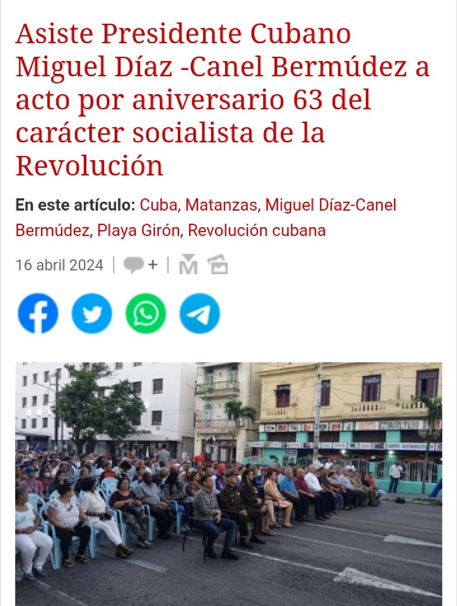 Con la presencia de @DiazCanelB Primer Secretario del Comité Central del @PartidoPCC y Presidente de la República de #Cuba, en la mañana de este #16DeAblir se realizó el acto conmemorativo por el aniversario 63 de la proclamación del carácter socialista de la #RevoluciónCubana