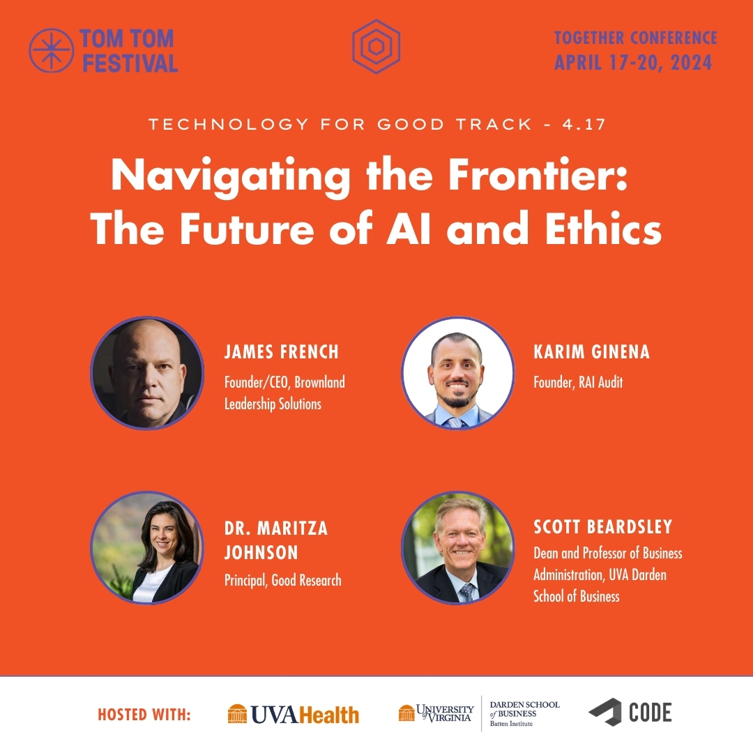 JAlbertFrench's tweet photo. I'm excited to be speaking about AI Governance tomorrow at the #TomtomFestival in Charlottesville with a great panel. 
@DardenMBA @Dr_Black @CummingsRenee #AI #StructuralParity @AfriFintech 

https://t.co/XgBGEUB5VL https://t.co/YVmktUpzZm