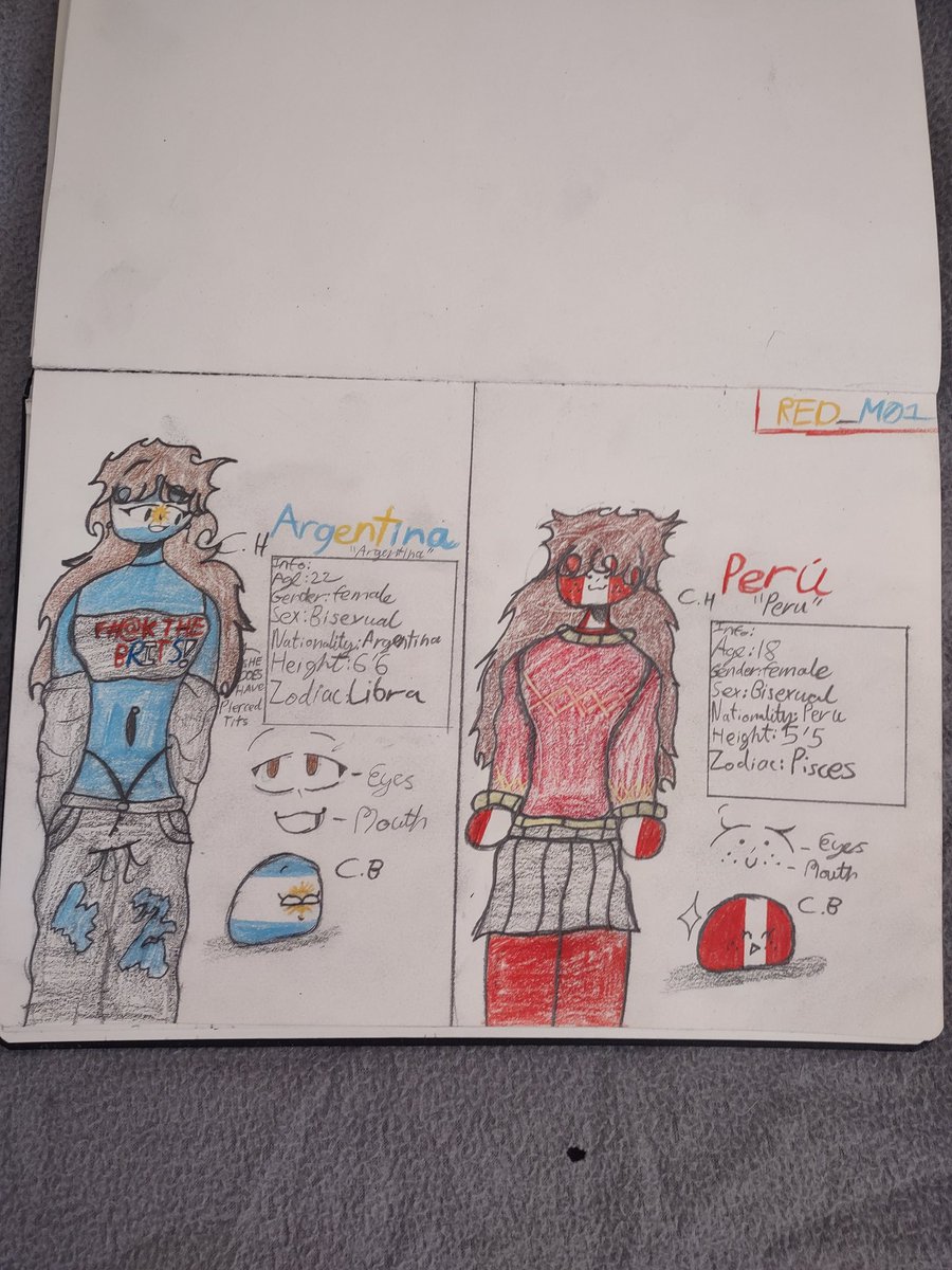 🇦🇷 & 🇵🇪 [CountryHumans] 

The words on Argentina's Shirt are not meant to be taken as offence it's just her expression on how she sees Brits, also Peru's design & personality is loosely inspired by Adriurbae's Peru. 

#countryhumans #countryhumansargentina
#countryhumansperu