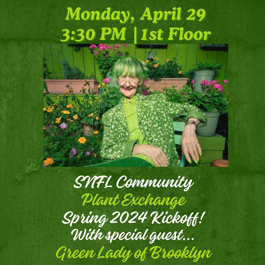 NYPLSNFL's tweet photo. Join us @nyplsnfl on Monday, April 29 at 3:30 PM as we kick off our annual Plant Exchange community event. We will be joined by special guest @greenladyofbrooklyn who will share her love for everything green and tips from her garden!
Register at www. https://t.co/eEr47CQj2p https://t.co/H4BzuADb3B
