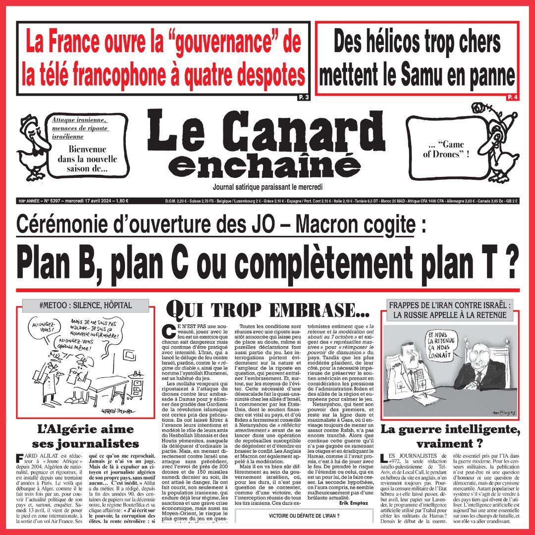 La nouvelle édition du 'Canard' est arrivée ! ➡️ En ligne sur lecanardenchaine.fr ➡️ Dispo aussi sur l’appli (pour les abonnés) ➡️ Le mercredi chez les marchands de journaux