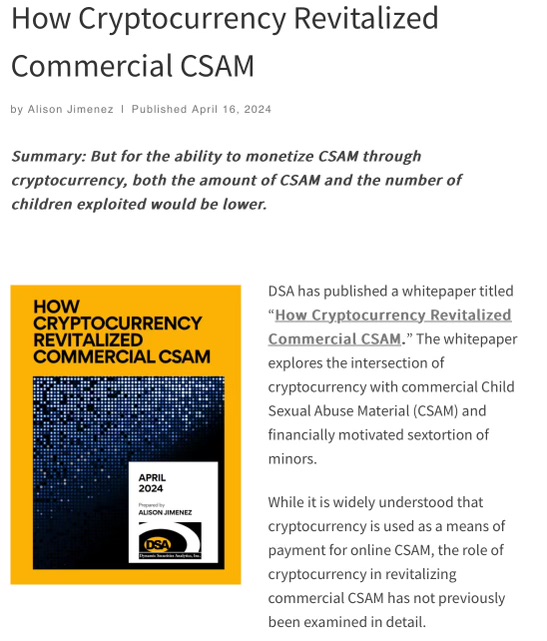 Crypto Has Single-Handedly Revitalized The Child Sexual Abuse Industry. Stop the Madness . . . With common sense and diligent footnoting, Alison Jimenez, a seasoned anti-money laundering expert, recently addressed crypto use in the child sexual abuse industry. It is…