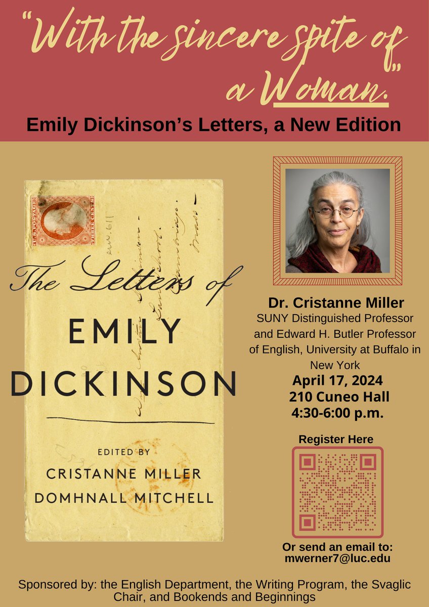 Don't forget to register for tomorrow's event on Emily Dickinson's Letters at Cuneo Hall, LUC
#EmilyDickinson <a href="/LoyolaChicago/">Loyola University Chicago</a>