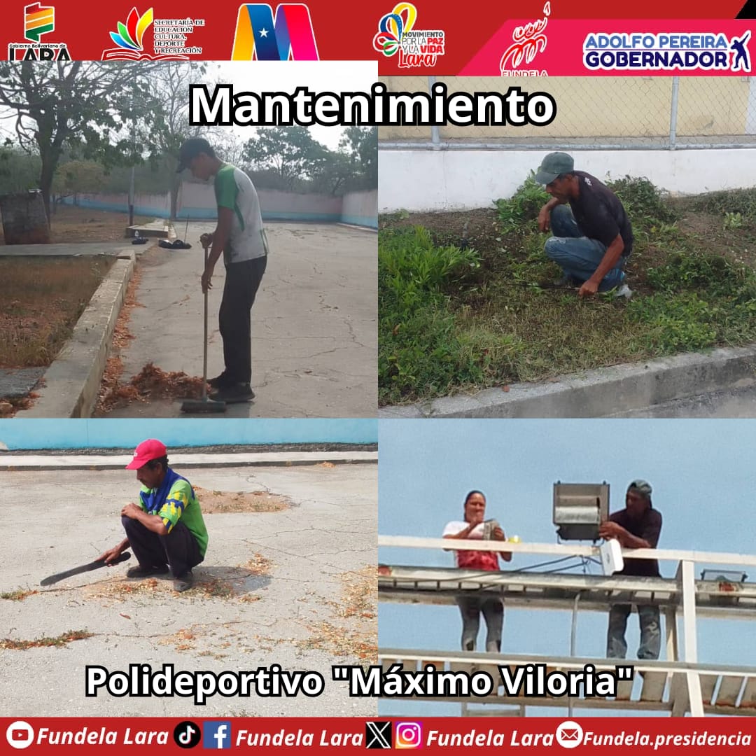 #16Abr | Conoce los trabajos que se vienen ejecutando el día de hoy en el Polideportivo 'Máximo Viloria'. ✅ Desmalezado de áreas verdes. ✅ Recolección de desechos orgánicos. ✅ Instalación de reflectores. #FundelaEnMovimiento @NicolasMaduro @AdolfoP_Oficial @Miguelangel_gch