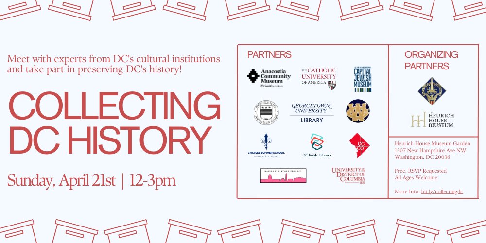 Join staff members from the Booth Family Center for Special Collections this Sunday from 12-3 p.m. at the @heurichhouse to learn how you can donate your materials from DC's past for future generations! Learn more at bit.ly/collectingdc