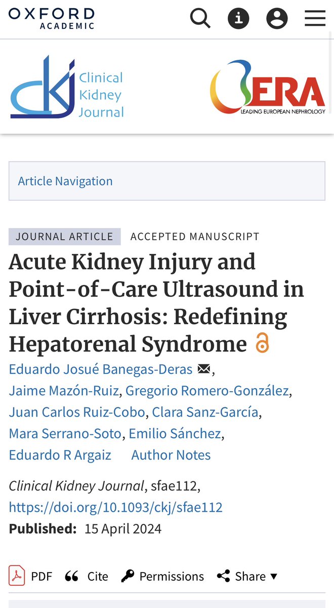 Fantastic collaboration with 🇪🇸 #POCUS experts! @Derasnef @EmiliSanAlv @JaimeMazonRuiz @Tubulocentric Acute Kidney Injury and Point-of-Care Ultrasound in Liver Cirrhosis: Redefining Hepatorenal Syndrome academic.oup.com/ckj/article/do…